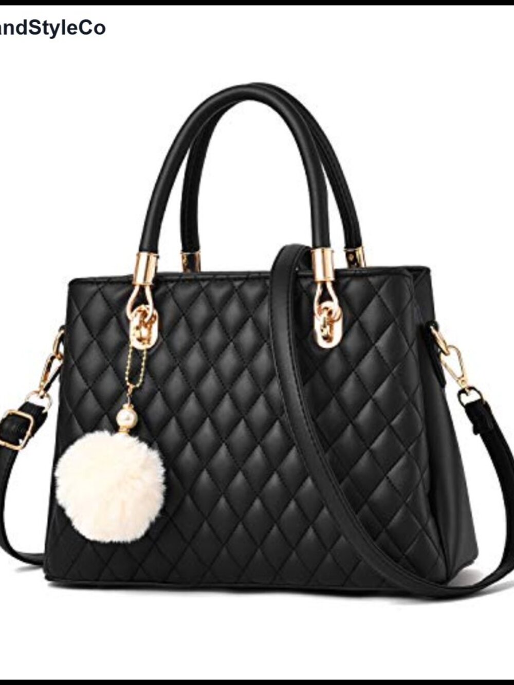 PU Leather Satchel Top-Handle Handbag Medium Tote with Pompon